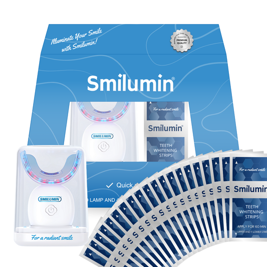 Smilumin – Set pentru albirea dinților cu benzi și lampă LED
